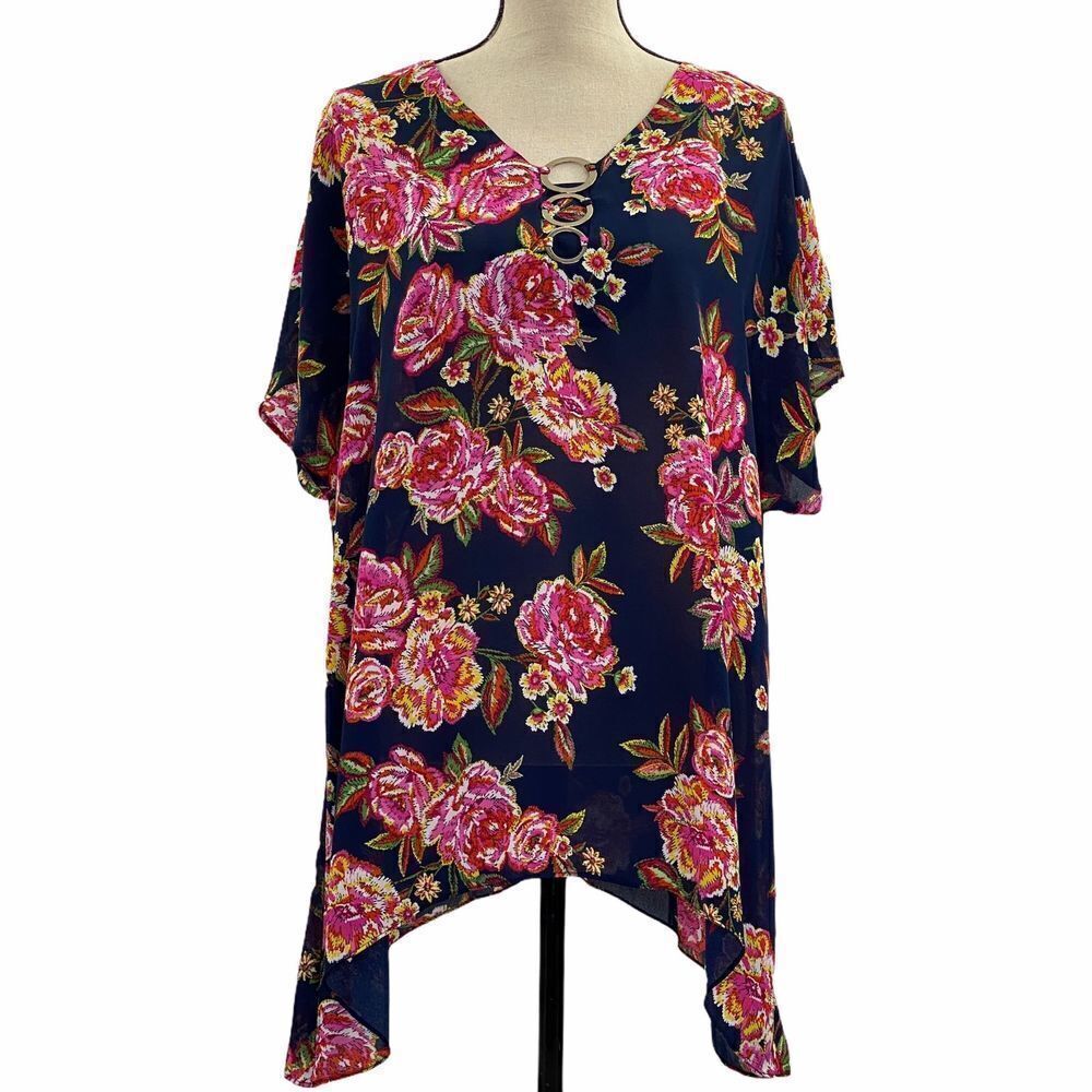 SAMI & Jo Floral Grommet Sharkbite Blouse Size 1x